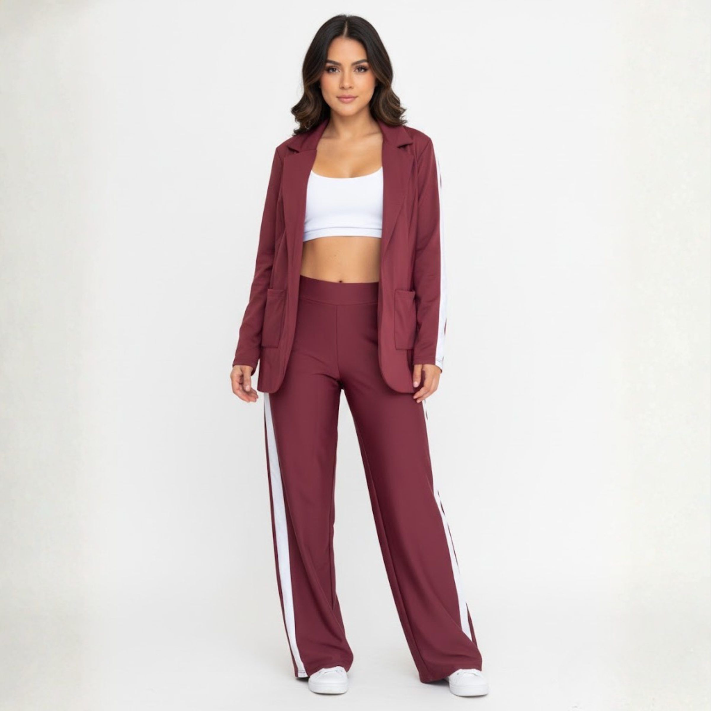BURGUNDY BLAZER AND TROUSERS SET
