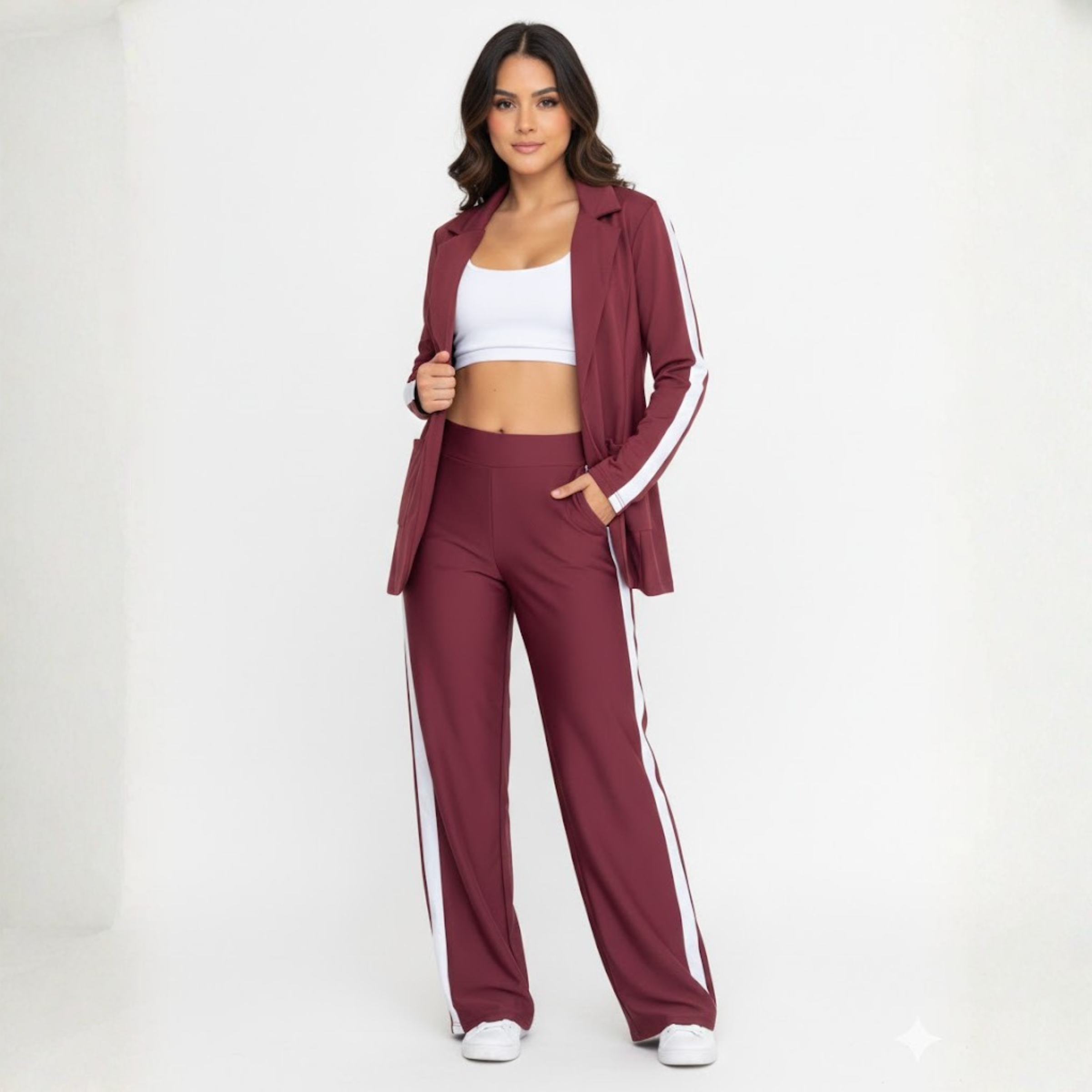 BURGUNDY BLAZER AND TROUSERS SET